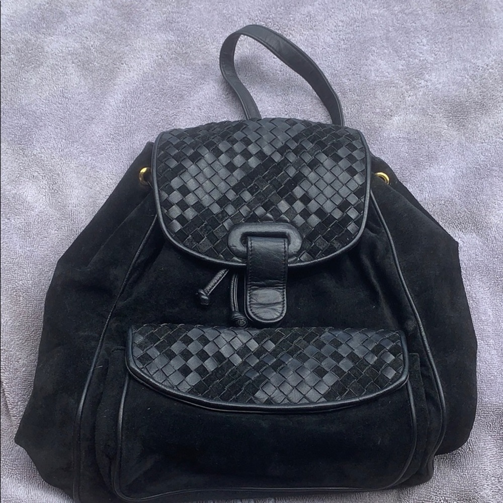 Black Suede and Woven Leather Backpack